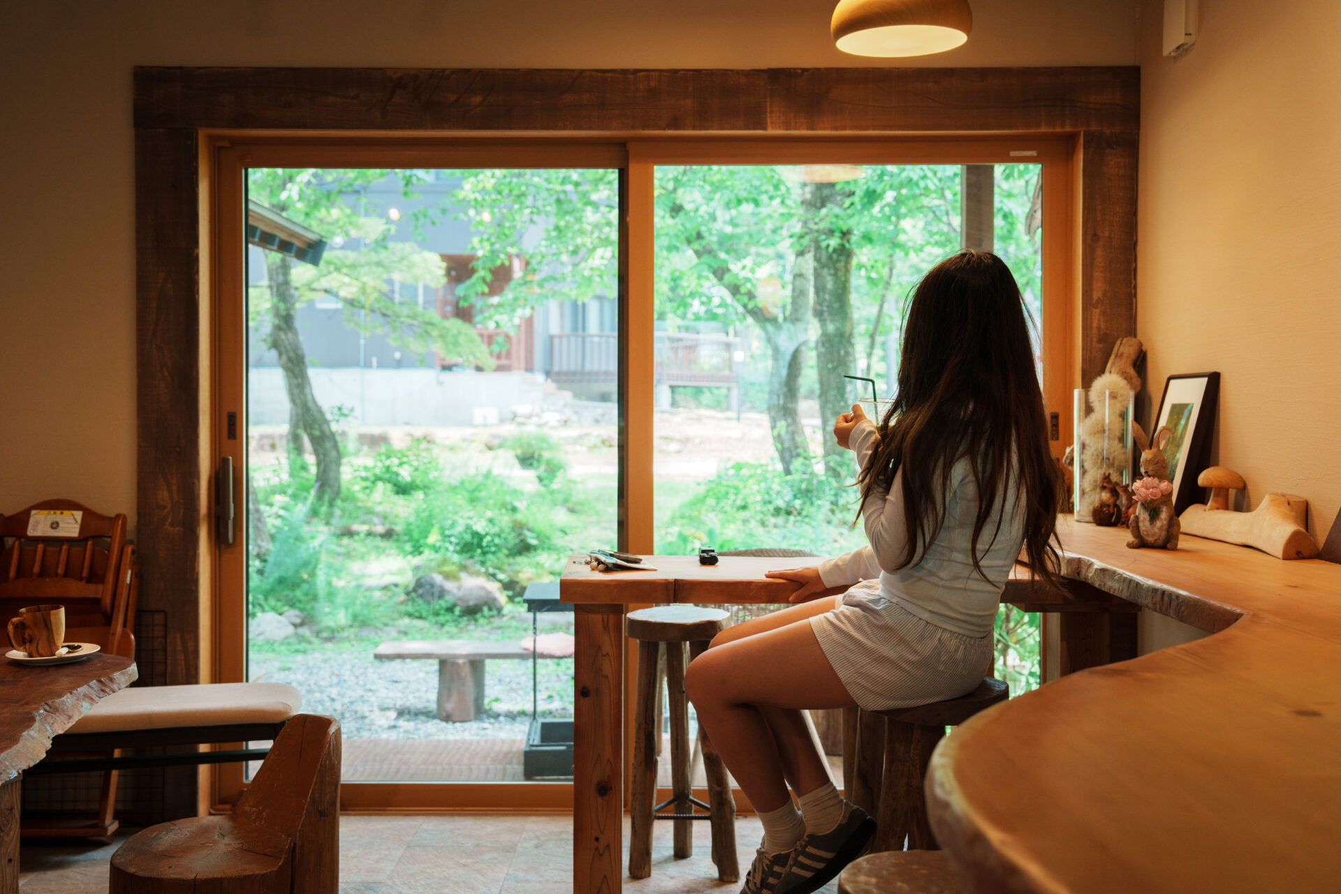 Indoor seating at hidden Hakuba café with Ghibli-inspired atmosphere