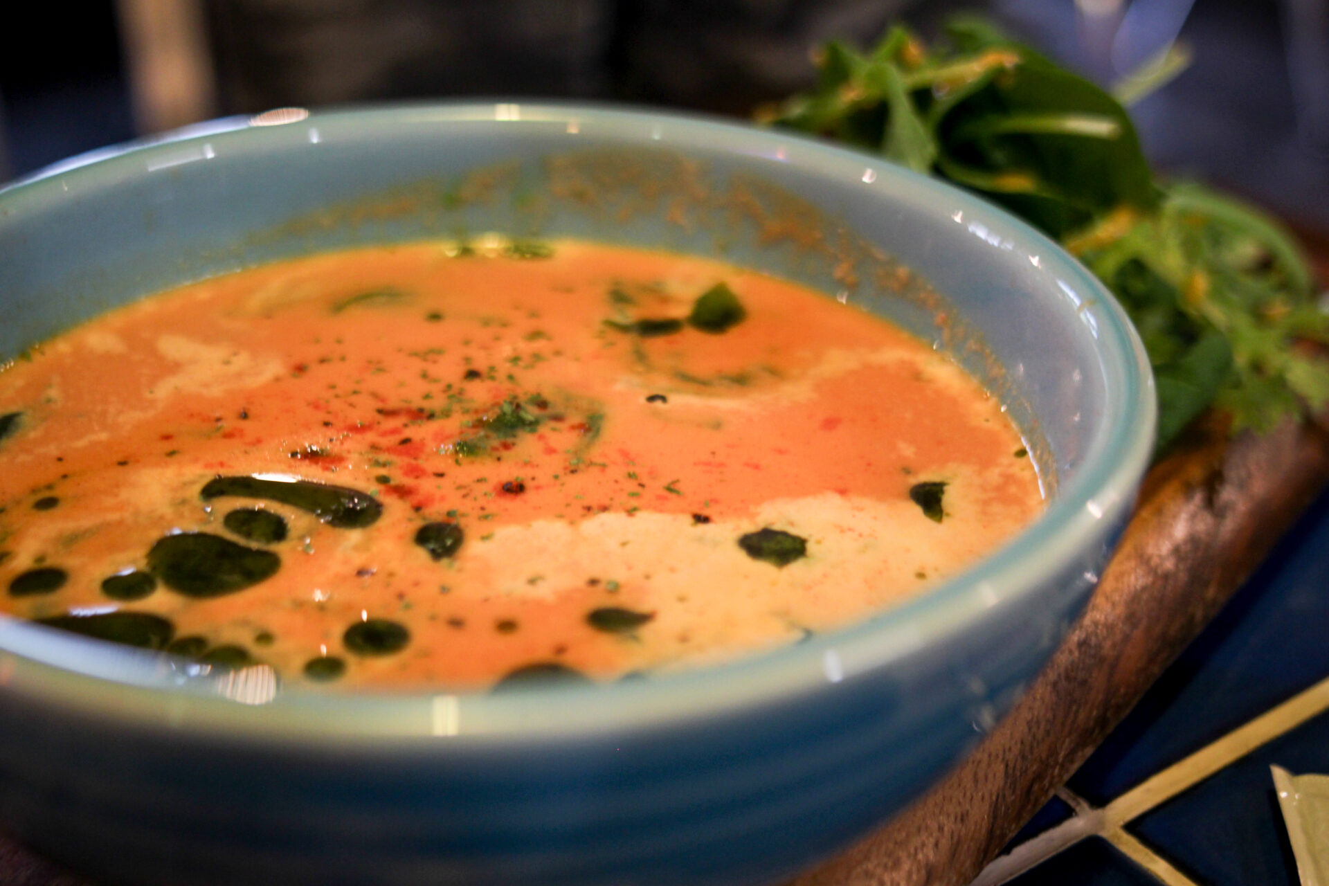 IMG_2771 Bowl of freshly made soup of the day with herbs and olive oil drizzle at Sounds Like Café Hakuba in Echoland.