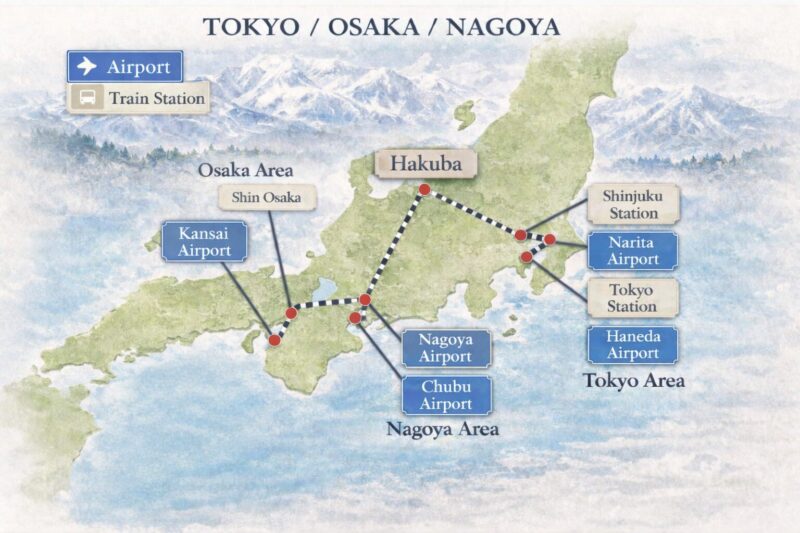 Man snowboarding in Hakuba.